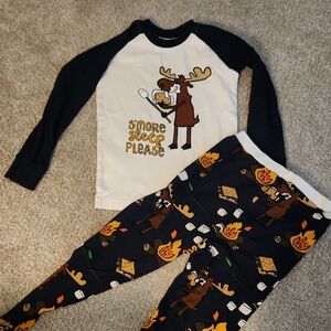 Lazy One Kids Pajama Set - Black and White with Moose and S'mores